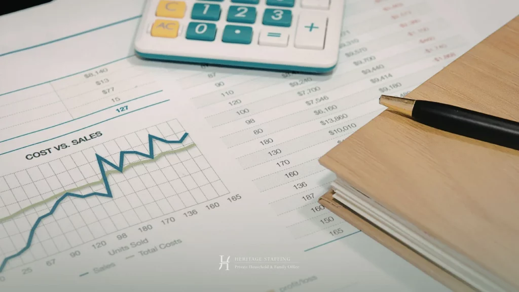 Financial report with cost versus sales chart and calculator illustrating overhead analysis for SFO vs MFO in Switzerland