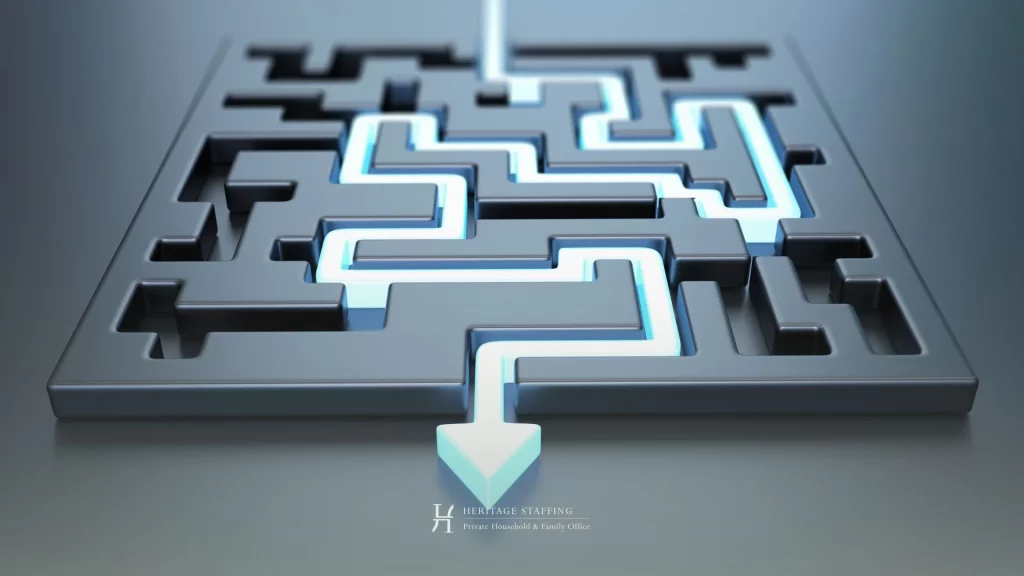 Abstract maze with illuminated path symbolising operational confusion and governance risks in undocumented estate management structures.