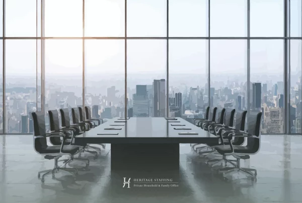 Luxury boardroom illustrating family office governance failure and broken staffing structures.