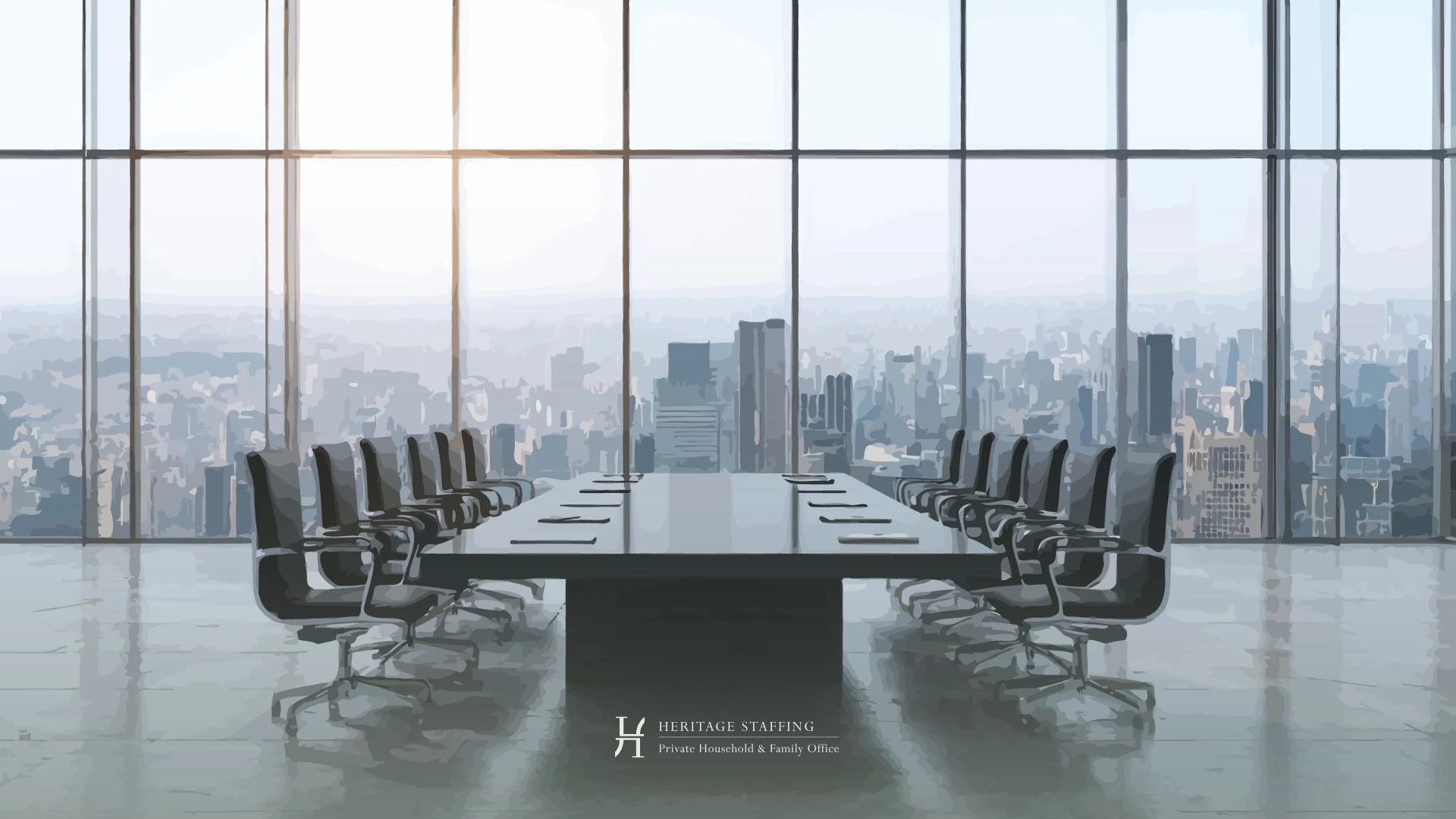 Luxury boardroom illustrating family office governance failure and broken staffing structures.